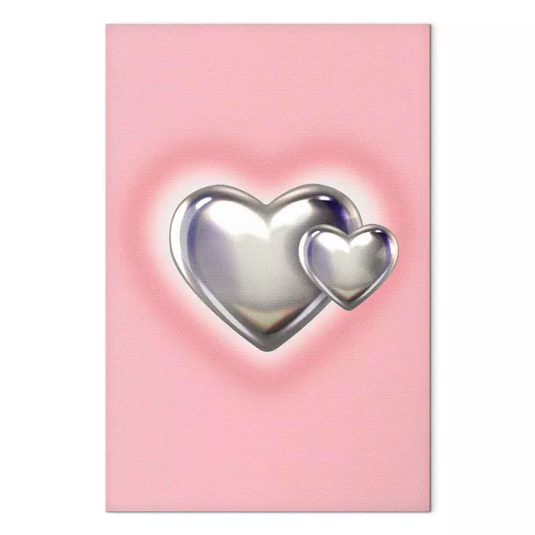 Cuori metallici - figure d'argento su un sottile sfondo rosa