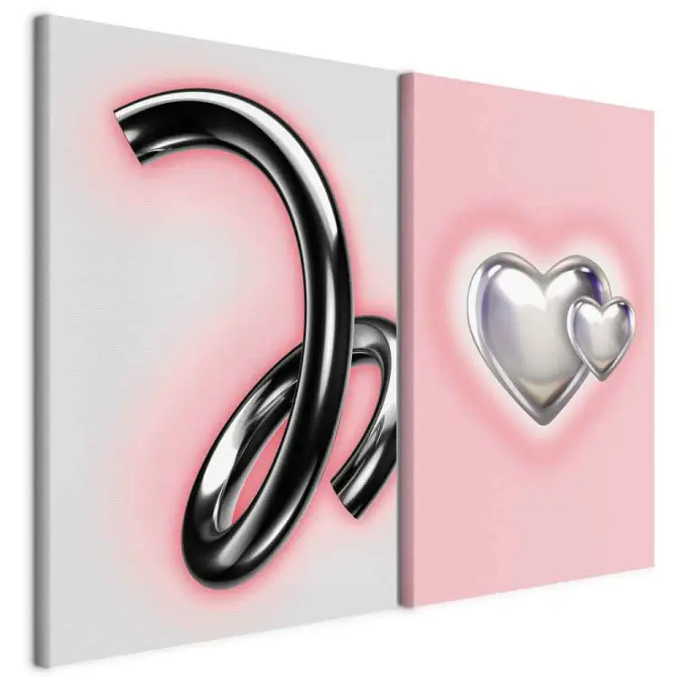 Dynamic chrome - forme astratte e cuori metallici su sfondo pastello