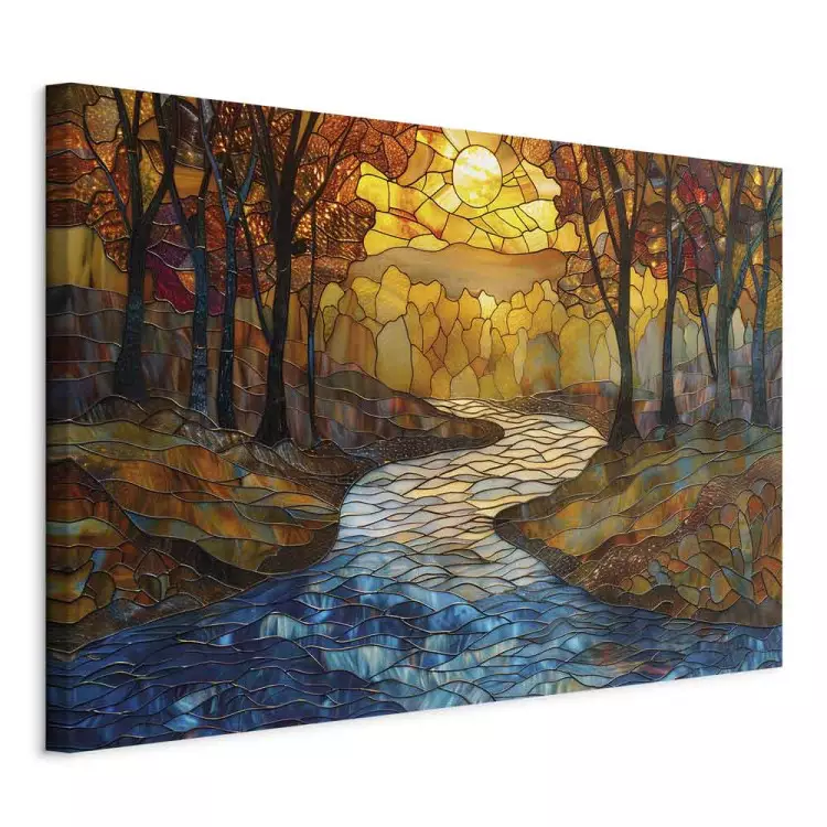 Fiume in autunno - paesaggio a mosaico con alberi klimtiani