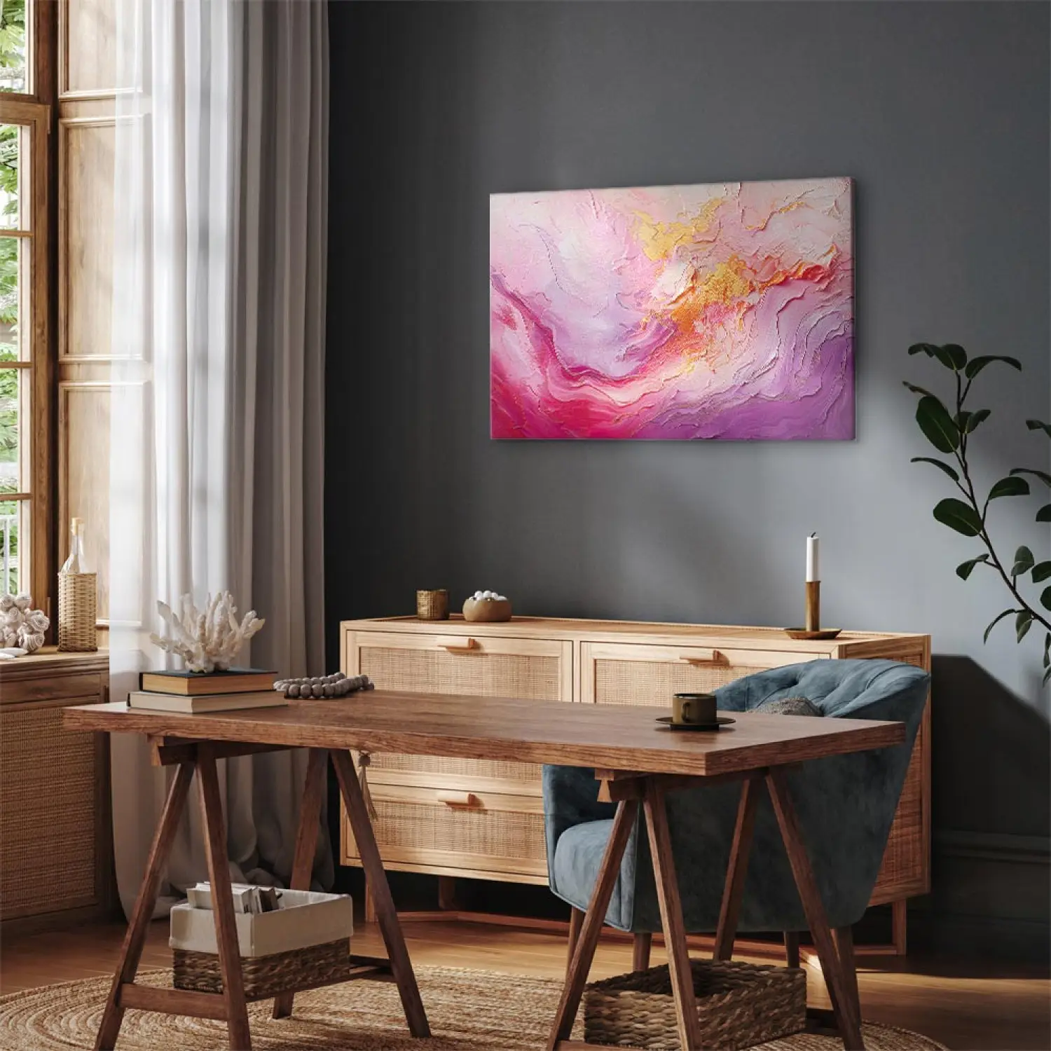 JCSMHVLA Quadro Astratto Su Tela 40x60x3, Stampa D'Arte Moderna Con Oro Rosa E Blu, Poster Senza Cornice Per Soggiorno E Camera Da Letto