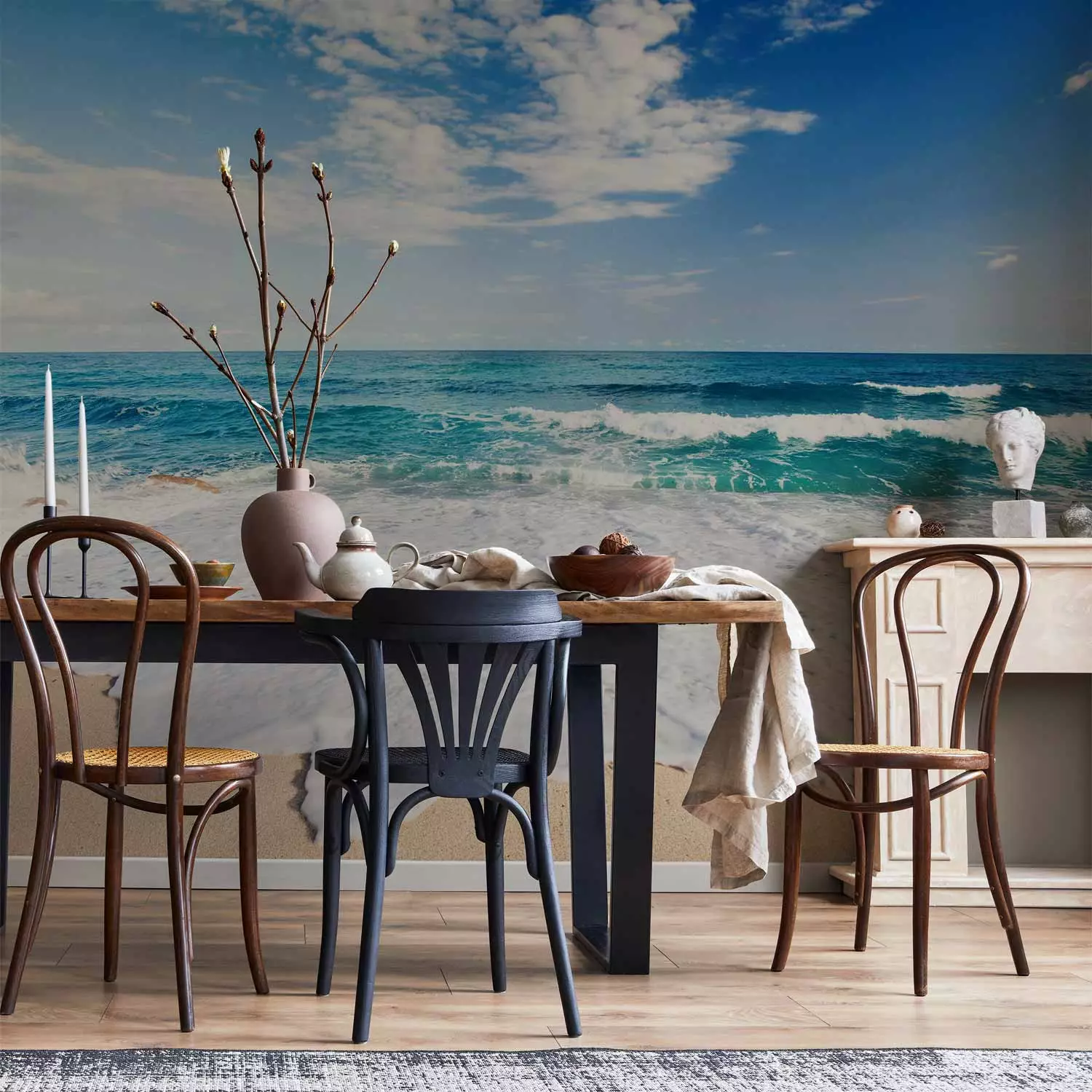 Carta Da Parati Adesiva Muro Carta Da Parati Fotografica Spiaggia 396x280cm  - Tessuto Non Tessuto Made In Germany Carta Parati Blu Mare, image size:1500x1500