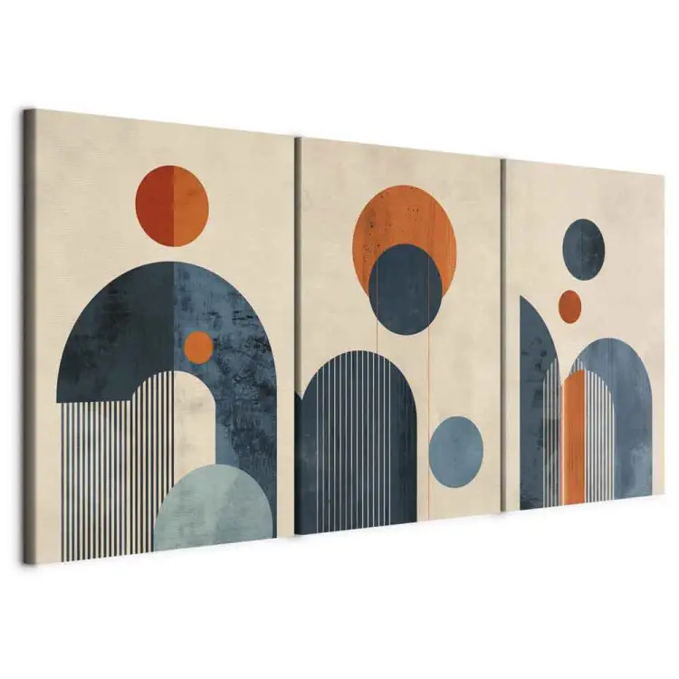 Ispirato Bauhaus - forme geometriche e linee in sfumature di arancione e blu