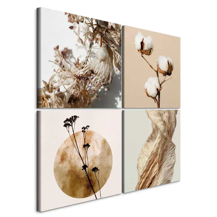 Ispirazione dalla natura - fiori secchi, cotone e texture di foglie