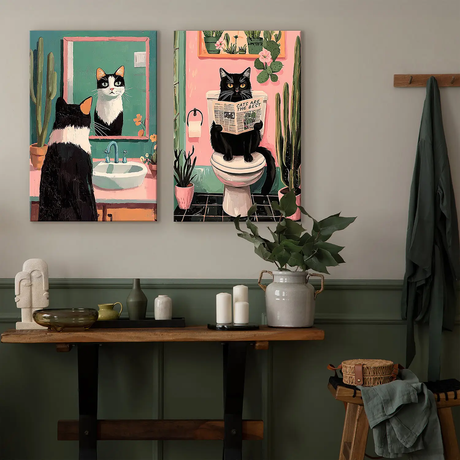Tableau Brodé Main – Chat Sur Toile Avec Cadre – Fait Main, Occasion