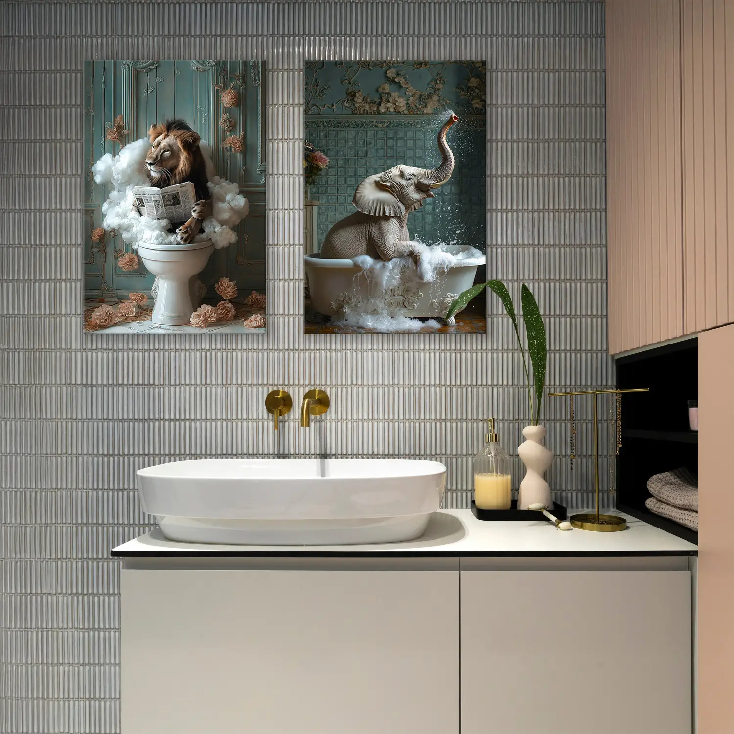Stampa Con Elefante Nella Vasca Da Bagno, Arte Della Parete Del Bagno Arredamento Del 1289920