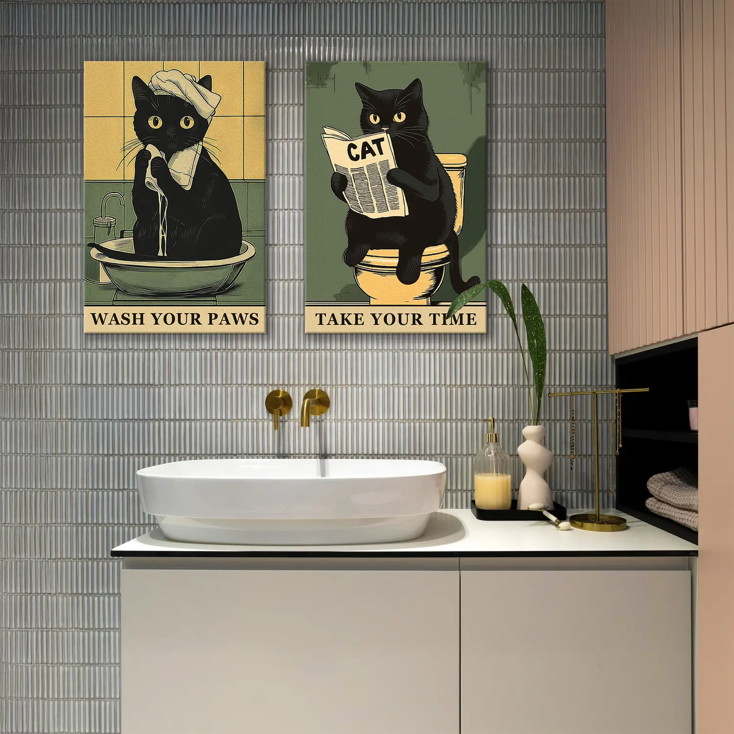 Gatto Nero, Lavatevi Le Zampe, Poster Da Parete Per Bagno - Foto 12