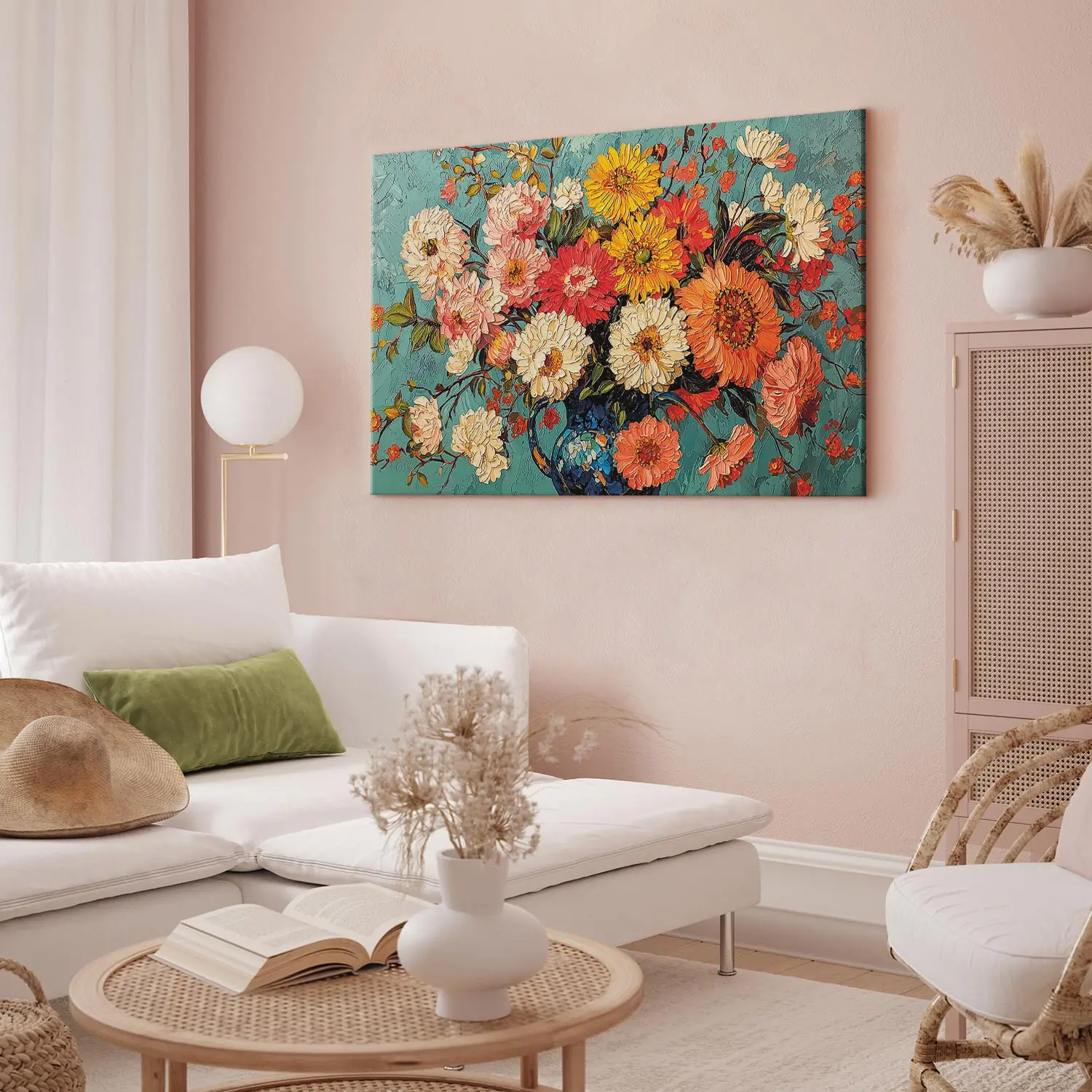 Poster Su Tela Senza Cornice 30x40 Cm – Fiori Rosa In Vaso, Pittura Ad Olio Floreale, Decorazione Murale Per Camera Da Letto E Soggiorno - 3