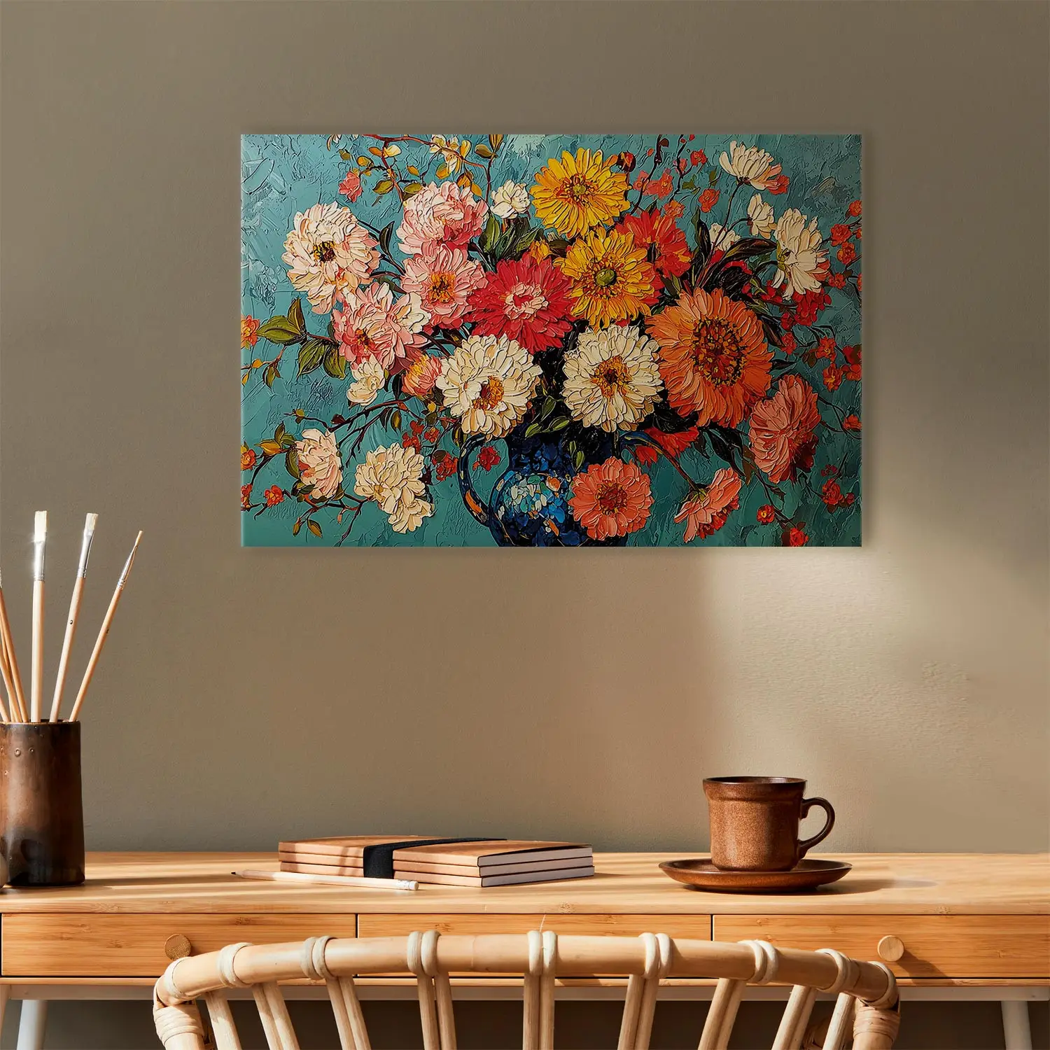 Poster Su Tela Senza Cornice 30x40 Cm – Fiori Rosa In Vaso, Pittura Ad Olio Floreale, Decorazione Murale Per Camera Da Letto E Soggiorno - 2