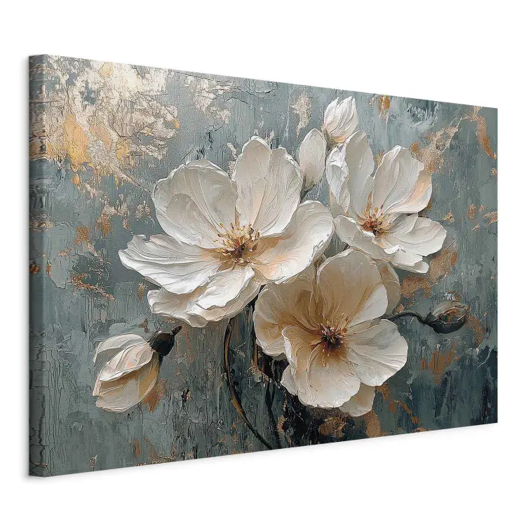 Mela bianca - piante in fiore su sfondo blu e oro