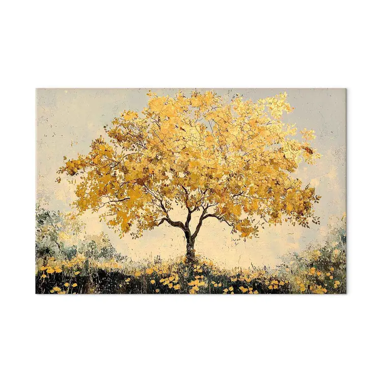 Corona autunnale - albero ampio in tonalità dorate su radura