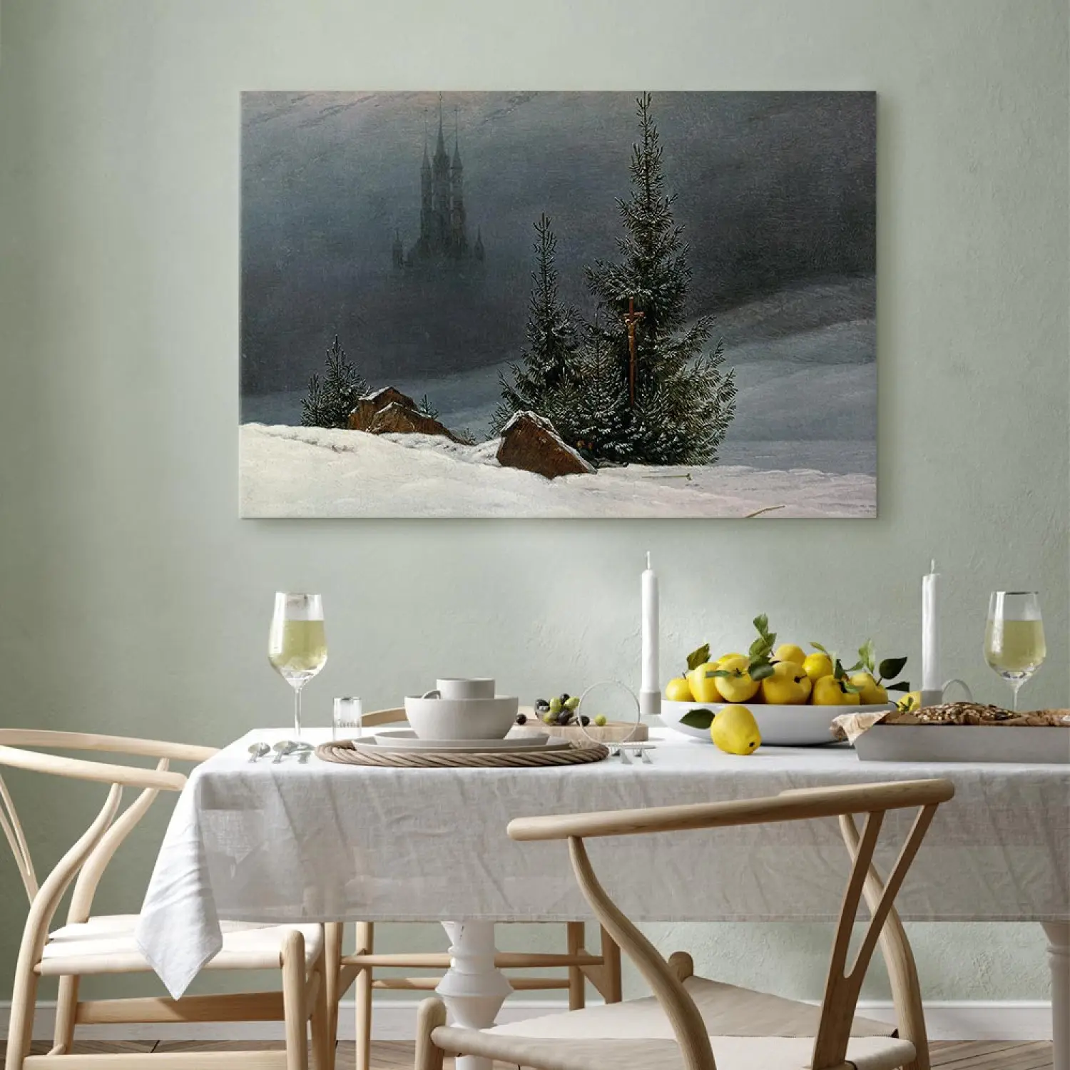Feeby Quadro Su Tela Renne Inverno – Paesaggio Montano Con Neve 40x60 Cm – Decorazione Murale Moderna Per Soggiorno E Camera Da Letto