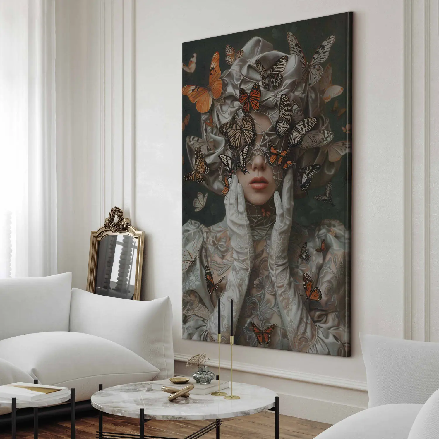 Quadro Moderno Ragazza Con Farfalle – Stampa Su Tela 50x70 Cm, Decorazione Murale Per Soggiorno E Camera