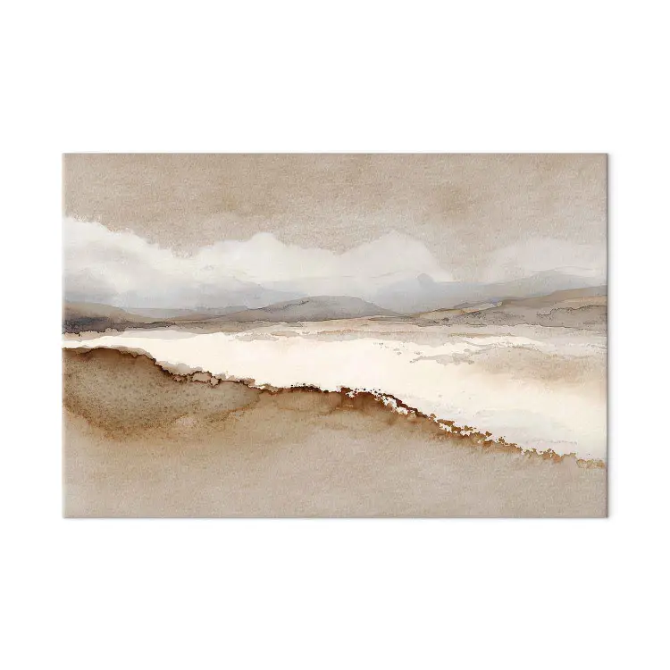 Beige Silence – delicate landscape with mountains and vintage clouds