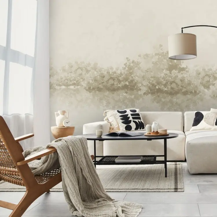 Simmetria beige - Acquerello astratto con punti specchiati