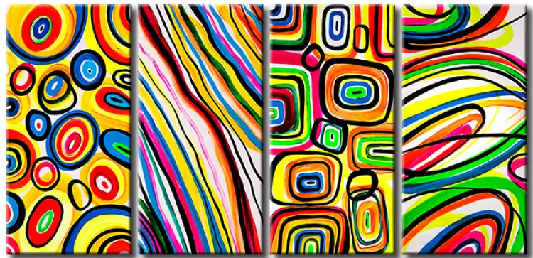 Illusione (4 parti) - Astrazione colorata con motivi su sfondo bianco