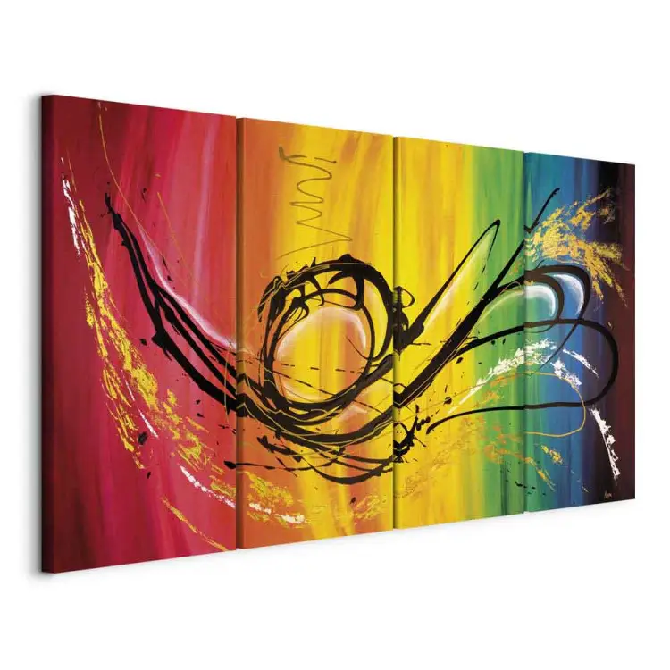 Arcobaleno (4 pezzi) - Astrazione con motivo nero su sfondo colorato