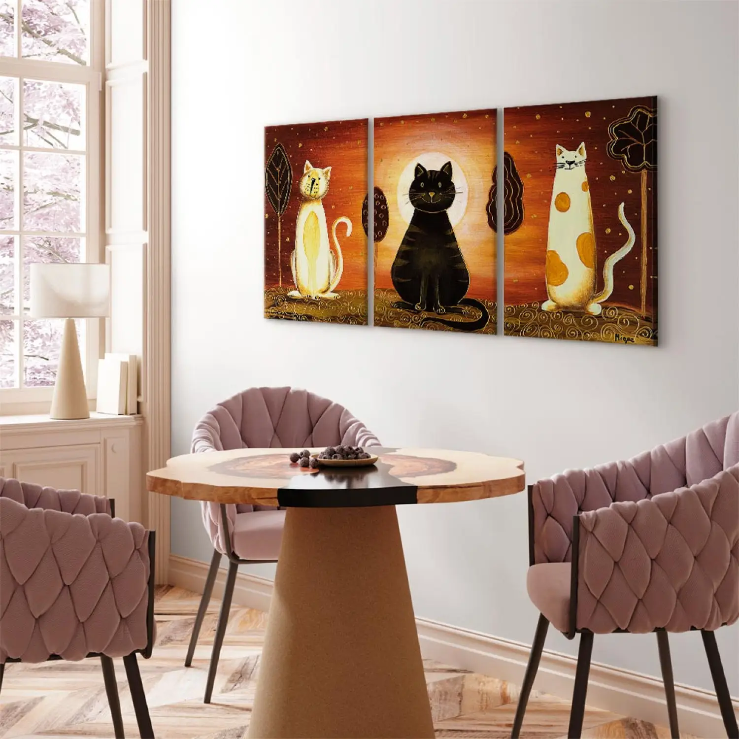 Stampa Su Tela Quadro Fantasy Con Gatti Magici – 2 Pezzi, Foresta Oscura, Tema Gotico, 30x40 Cm