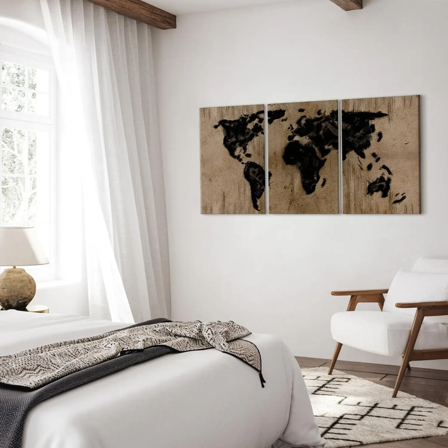 Mappa Mondo In Sughero Da Parete 100x46 Cm - Planisfero Con Puntine Per Segnare Viaggi, Design Vintage