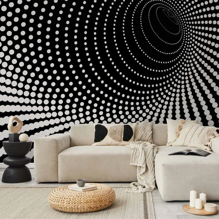 Tunnel 3D in bianco e nero - astrazione creata con punti