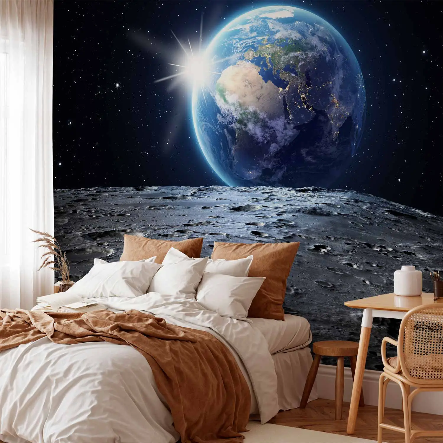 Carta Da Parati 3D Cielo Stellato XLMING – Effetto Seta, Motivo Universo Con Luna E Pianeti | Misura 250x170 Cm, Facile Da Applicare