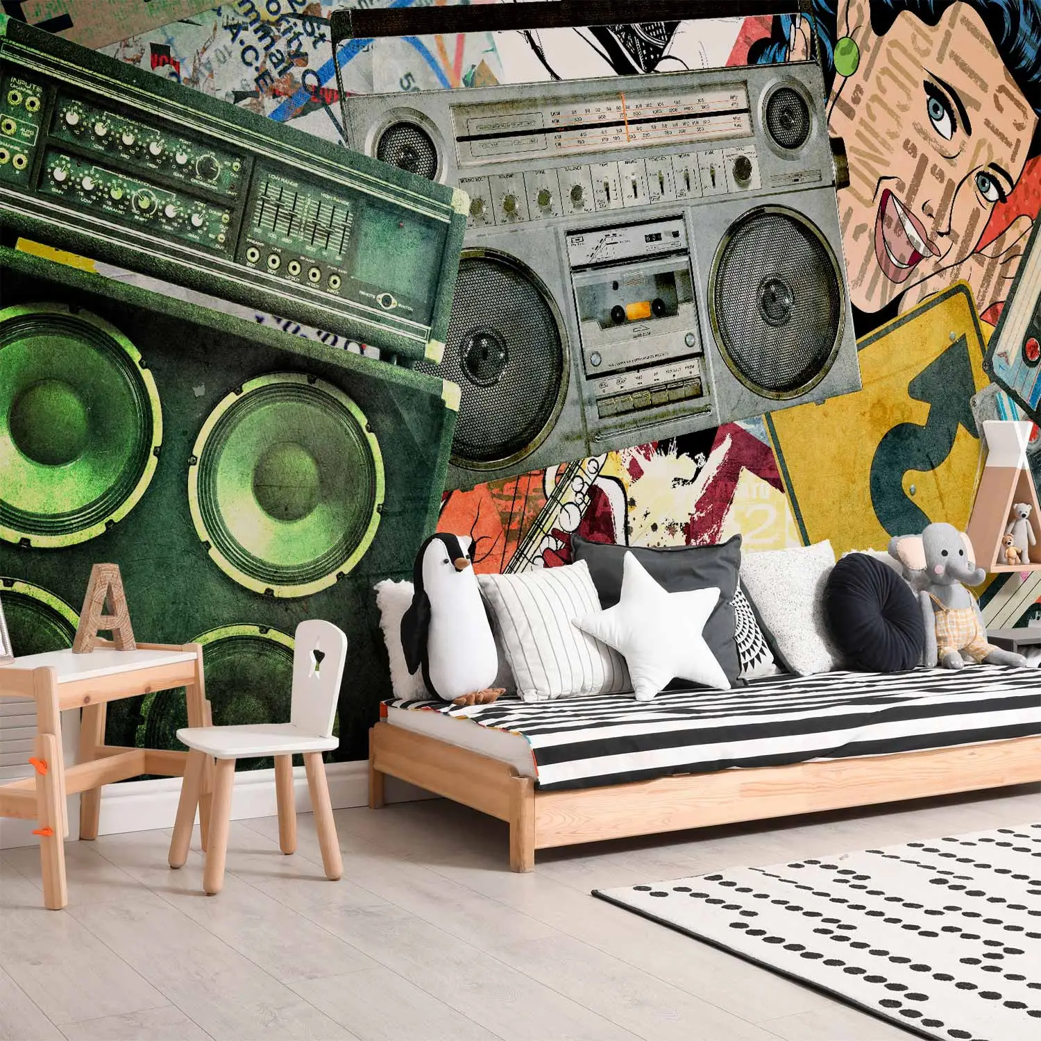 Carta da parati murale Rock and Roll con collage musicale in bianco e nero, decorazione da parete staccabile e adesiva - Italia Carta da parati murale Rock and Roll con collage musicale in bianco e nero, decorazione da parete staccabile e adesiva - Italia
