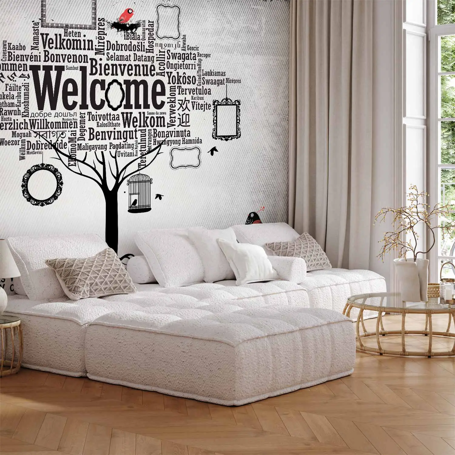 Adesivo Murale Grandora Con Frase Tedesca Su Casa - 58x107 Cm - Colore Crema - Vinile Autoadesivo Rimovibile