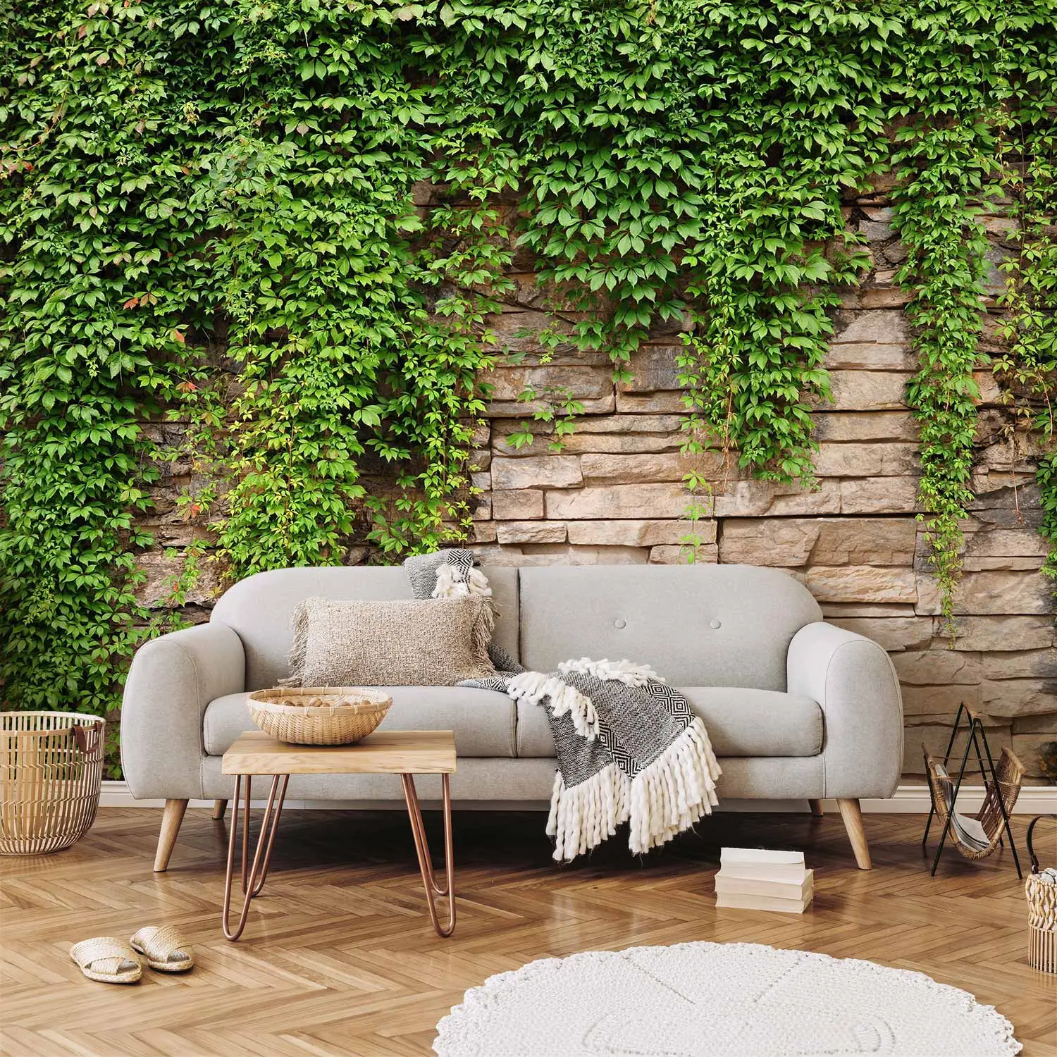 Carta da parati design Parete di edera Mattone bimago