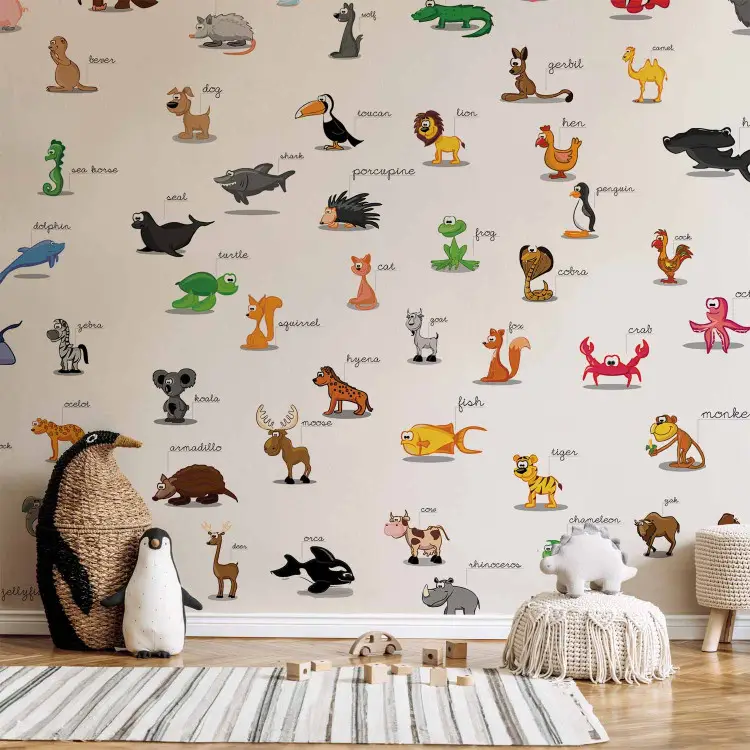 Adesivo Murale Lichi Con Animali E Nomi In Inglese – 70x76cm, Rimovibile Per Cameretta