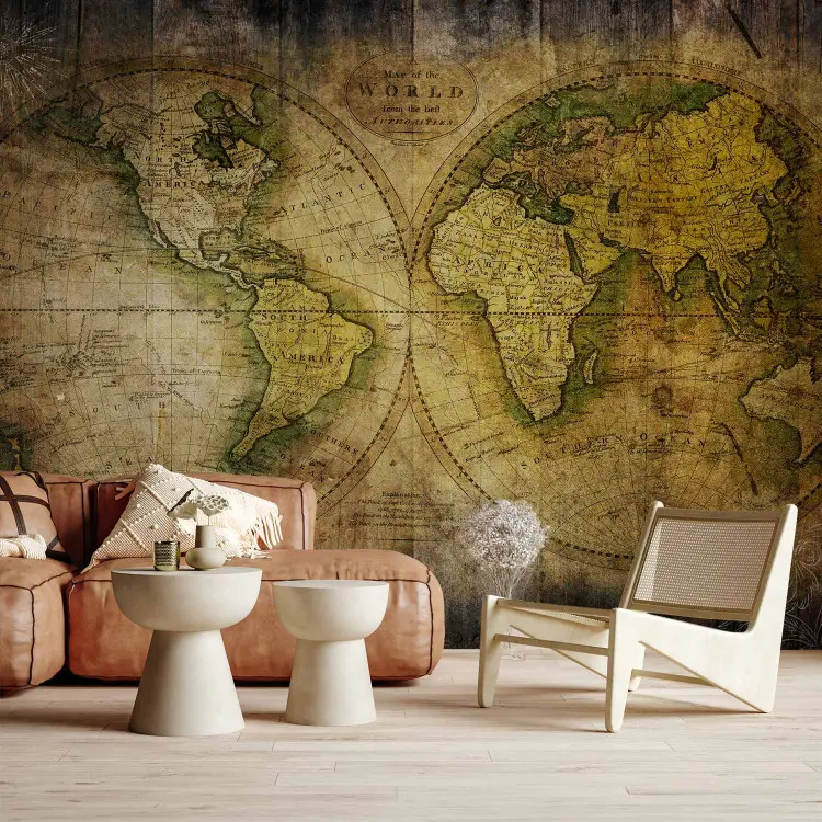 Alla ricerca del vecchio mondo - mappa del mondo in globo su assi marroni