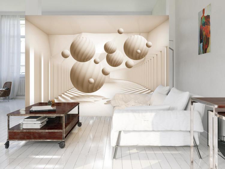 Carta da parati Astratto 3D - sfere beige con ombra in una luminosa ambientazione