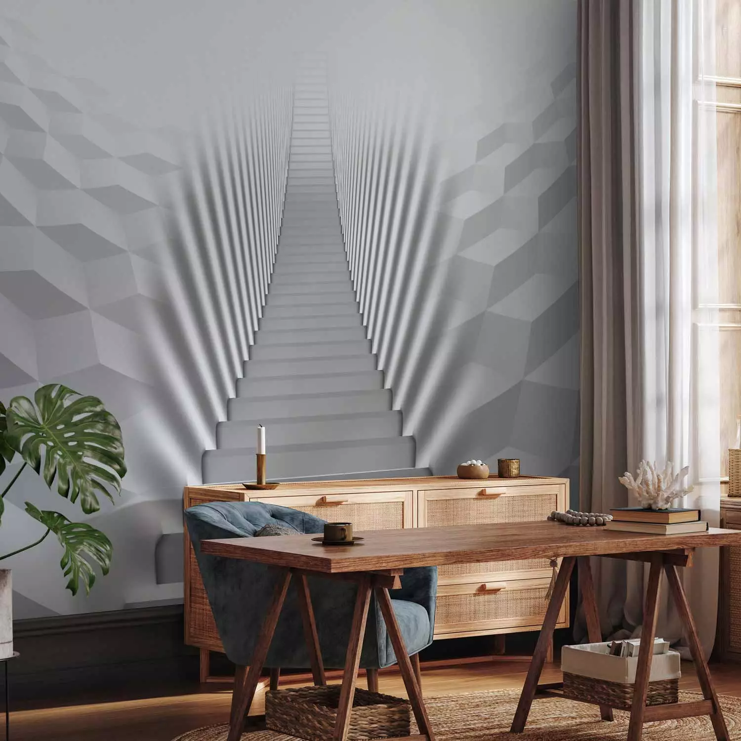 Carta da parati design Architettura moderna scale bianche con