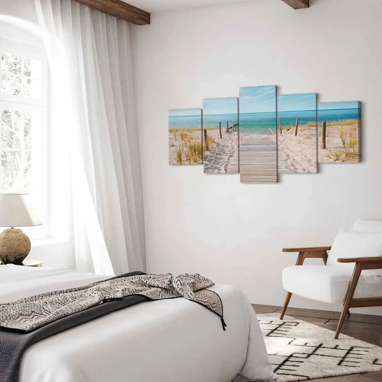Quadro Su Tela Visario 150x50cm – Trittico Spiaggia Mar Baltico, 3 Pezzi Da 50x50cm, Pronto Da Appendere - 5