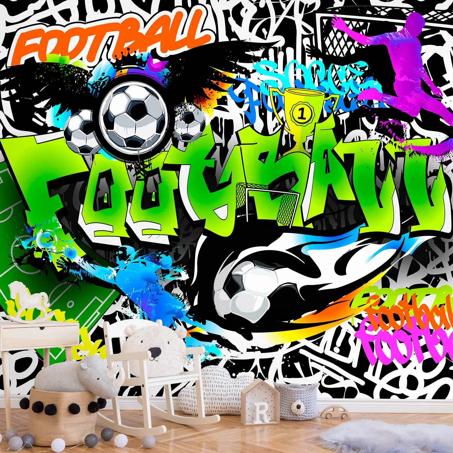3 Quadri Su Tela Con Graffiti Sportivi – Tema Calcio E Scarpe, 40x60 Cm, Già Incorniciati, Per Camera Ragazzi
