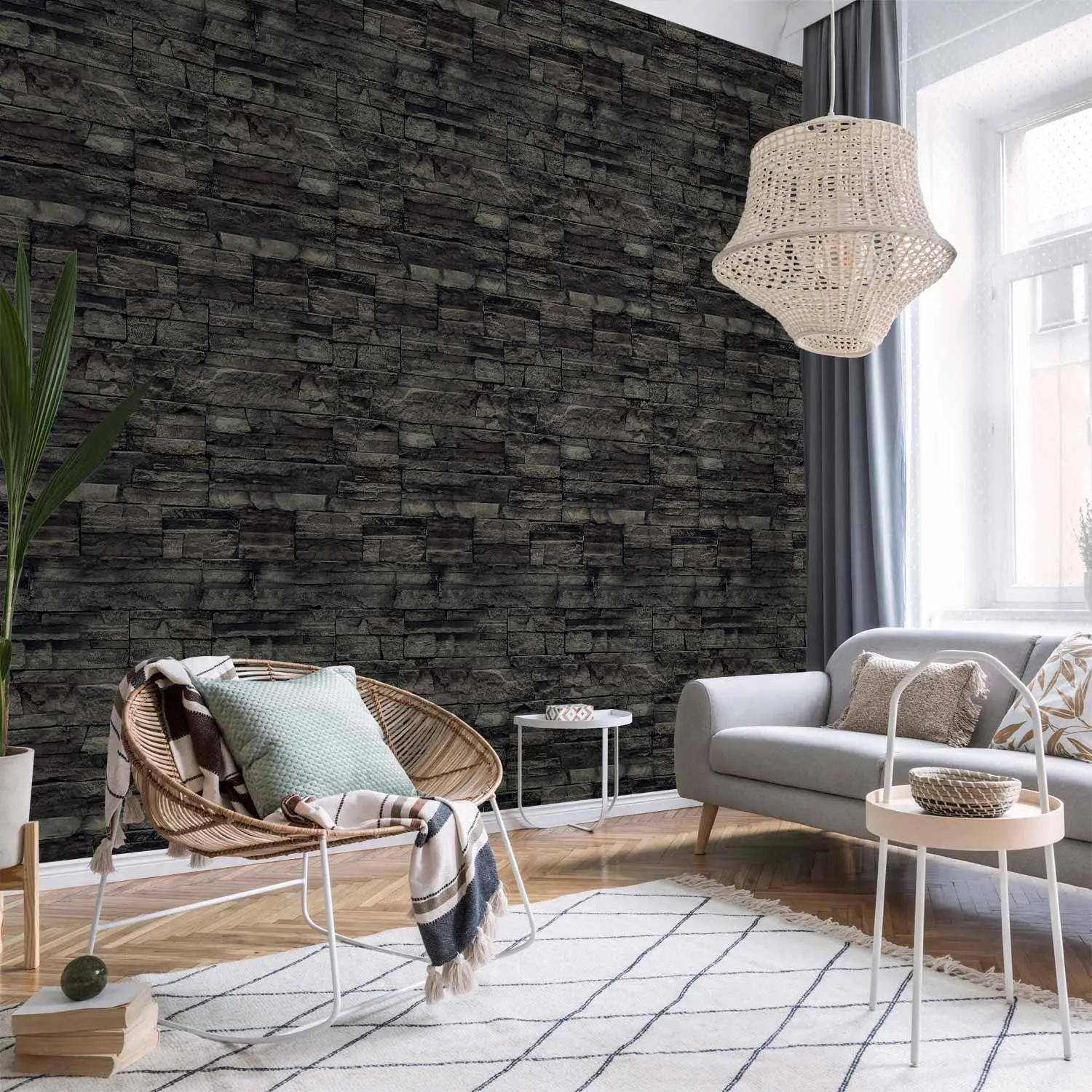 Carta da parati design Parete nera Pietra bimago