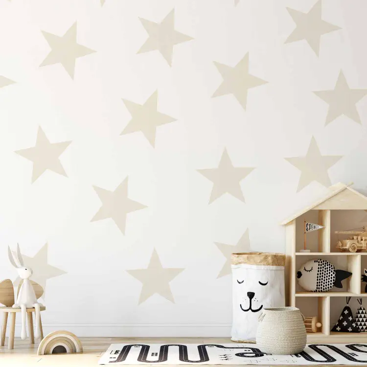 Motivo stellare - Stelle beige uniformi su sfondo bianco