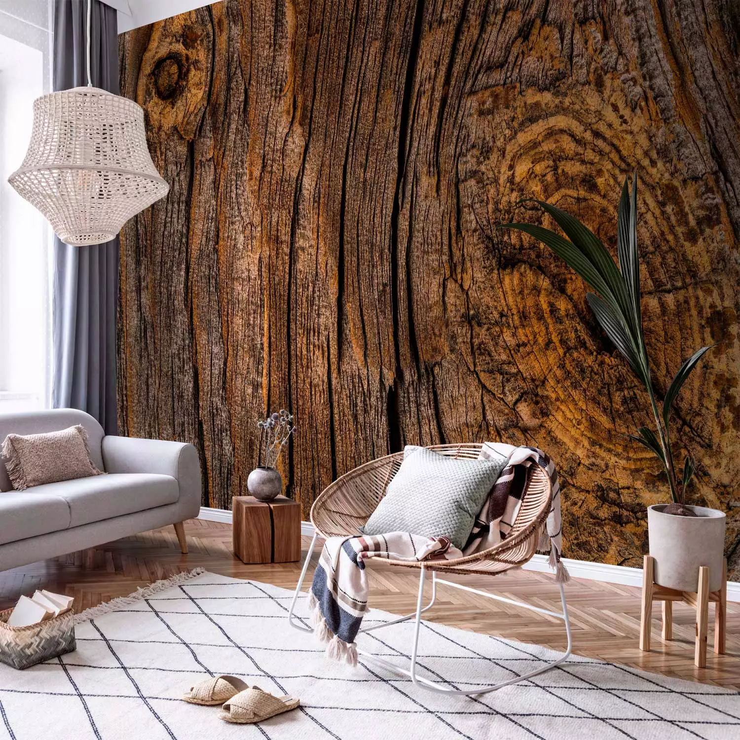 Carta da parati decorativa Albero maestoso sfondo marrone con