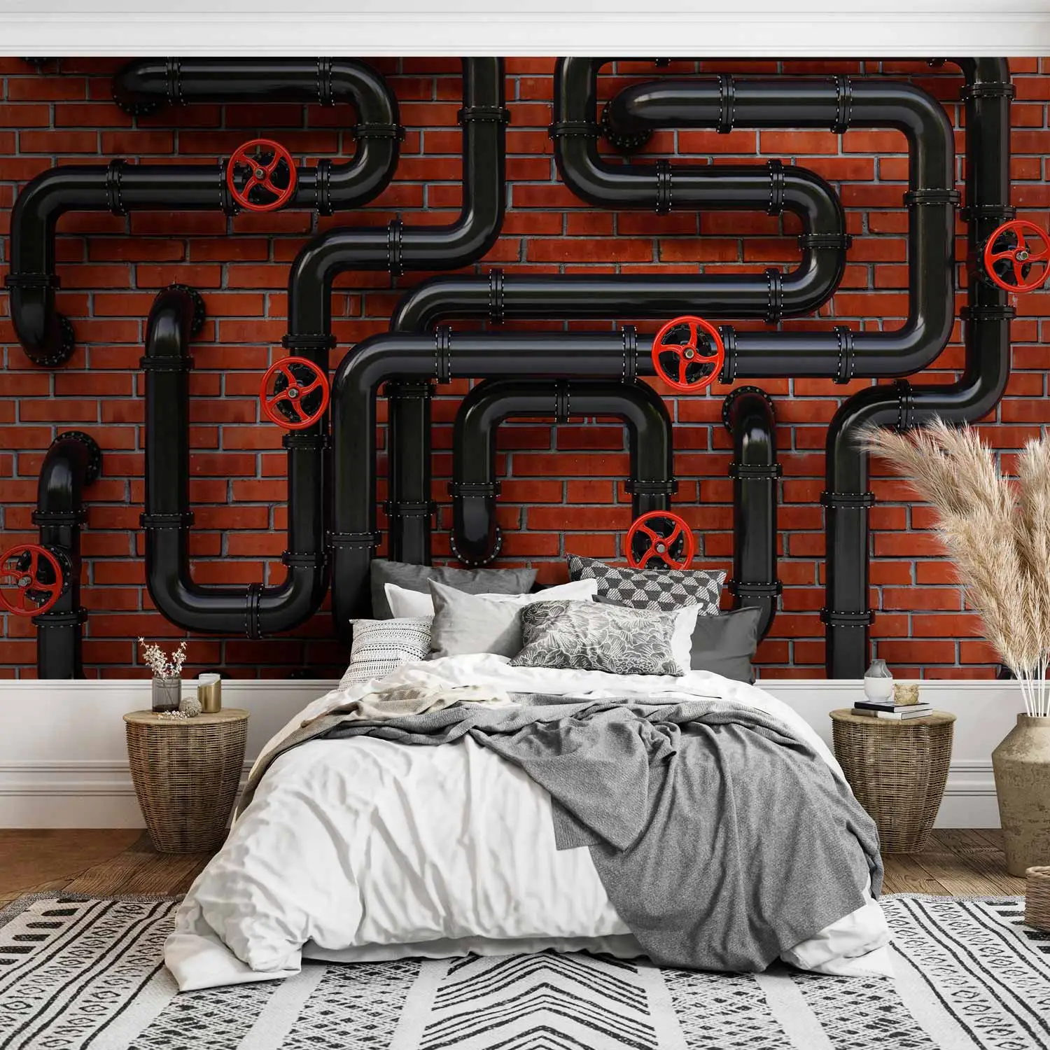 Carta Da Parati Rossa Tinta Unita - Tessuto Non Tessuto, 10.05x0.53m, Rosso Ruggine, Moderna - Foto 7