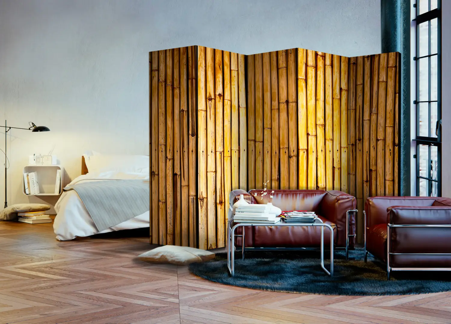 Paravento In Bambù 3 Ante 180x180 Cm | Divisorio Naturale Nero/Marrone Con Tubi Spessi 4-7 Cm Per Casa E Giardino