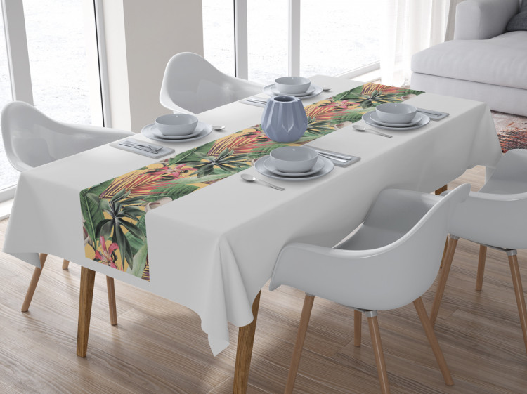Runner tavolo Rainforest flora - a floral pattern with white flowers and  leaves decorativo - Runner tavolo - bimago