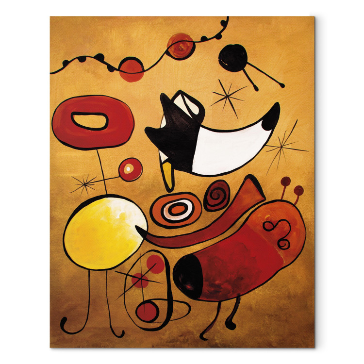 Quadro moderno Ispirazioni Miro (1 parte) - astrazione colorata con motivi dorati 47260
