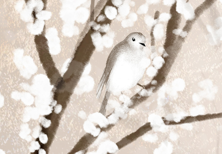 Carta da parati moderna Alberi con fiori bianchi - uccelli su rami su sfondo beige 144580 additionalImage 3