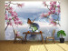 Carta da parati Fantasia con farfalla - farfalla su sfera su sfondo di mare e magnolia 61301