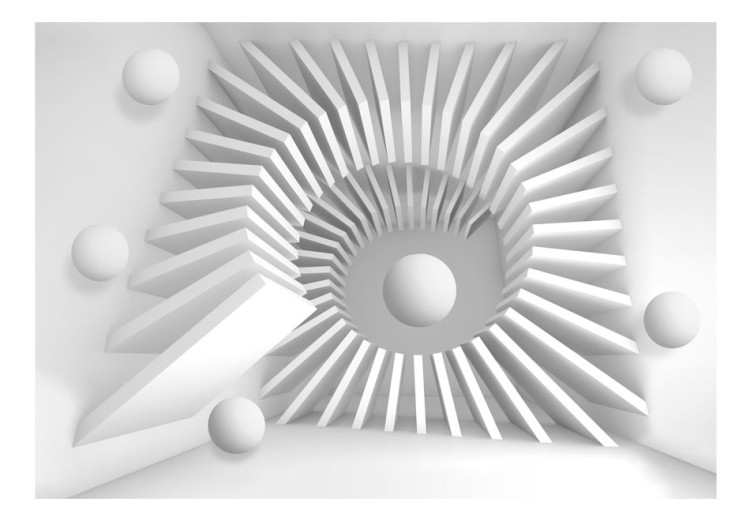 Carta da parati moderna Astrazione spaziale - illusione spaziale bianca in 3D con sfere 60161 additionalImage 1