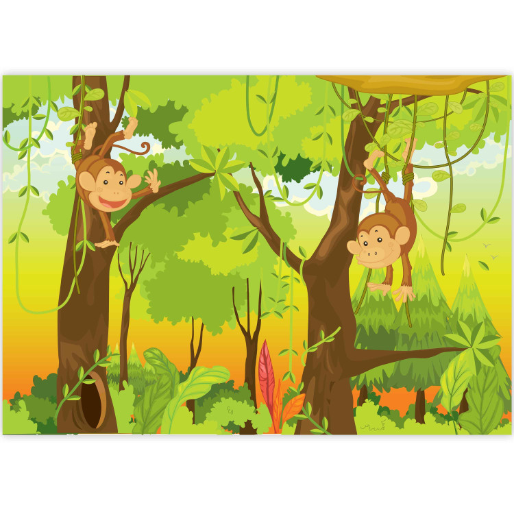 Carta da parati moderna Mondo fatato - giungla con scimmie che si arrampicano tra gli alberi 61202 additionalImage 5