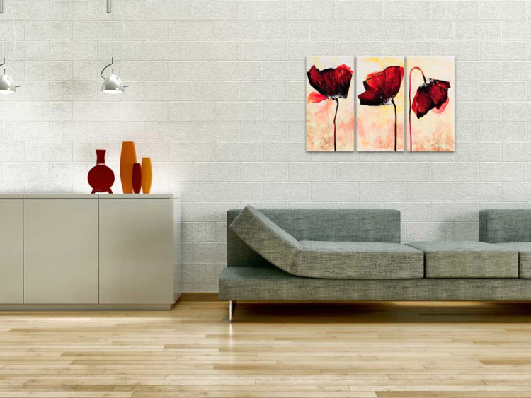 Quadro contemporaneo Tre fiori rossi (3 pezzi) - Papaveri su sfondo con delicato colore 48512 additionalImage 2