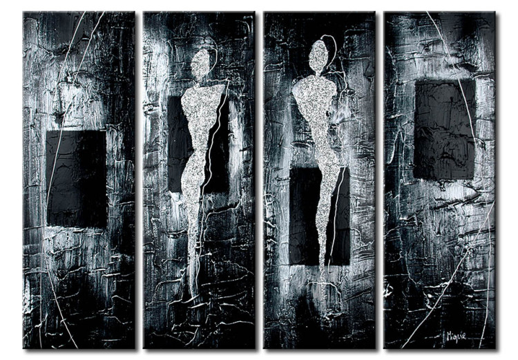Quadro Coppia di grafite (4 parti) - silhouettes astratte con disegni 47022