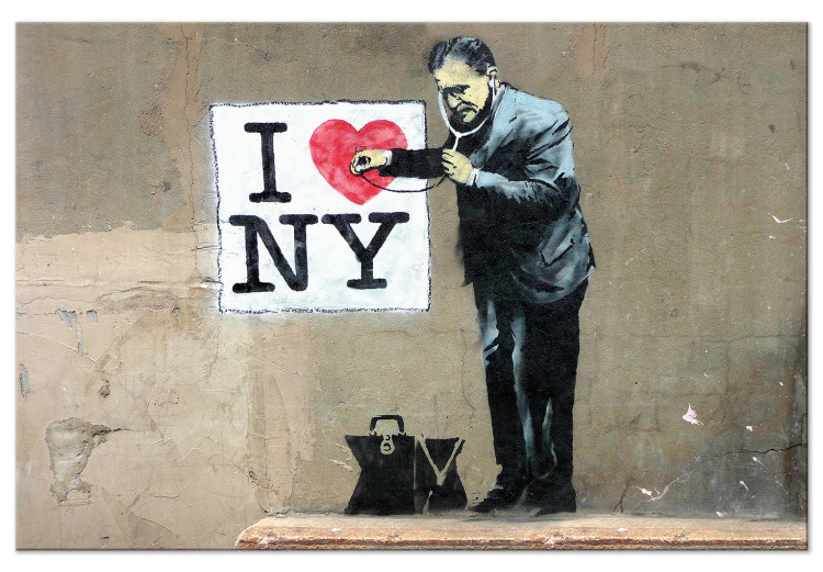 Stampa su tela Medico e cuore sul muro - opere street art con scritta -  Banksy e street art - Quadri