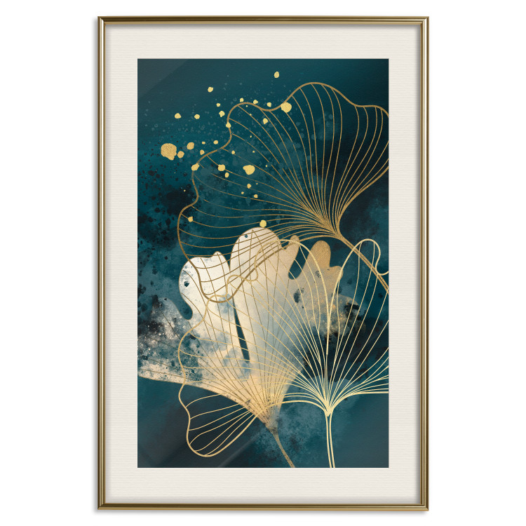 Poster murale Nature in Abstraction - Golden Ginkgo Leaves and Turquoise Watercolors 145103 additionalImage 27