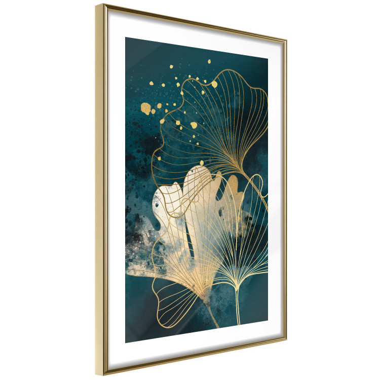 Poster murale Nature in Abstraction - Golden Ginkgo Leaves and Turquoise Watercolors 145103 additionalImage 4