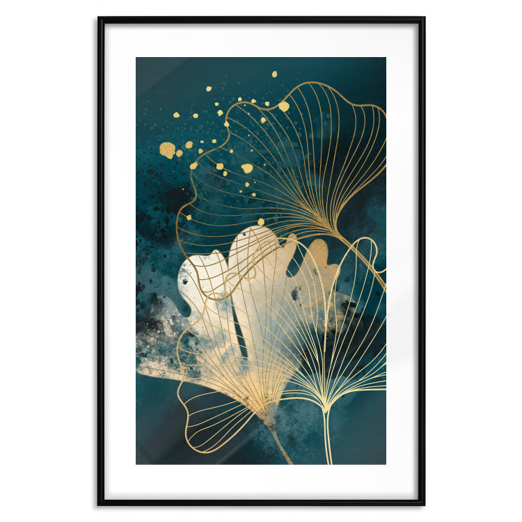 Poster murale Nature in Abstraction - Golden Ginkgo Leaves and Turquoise Watercolors 145103 additionalImage 26